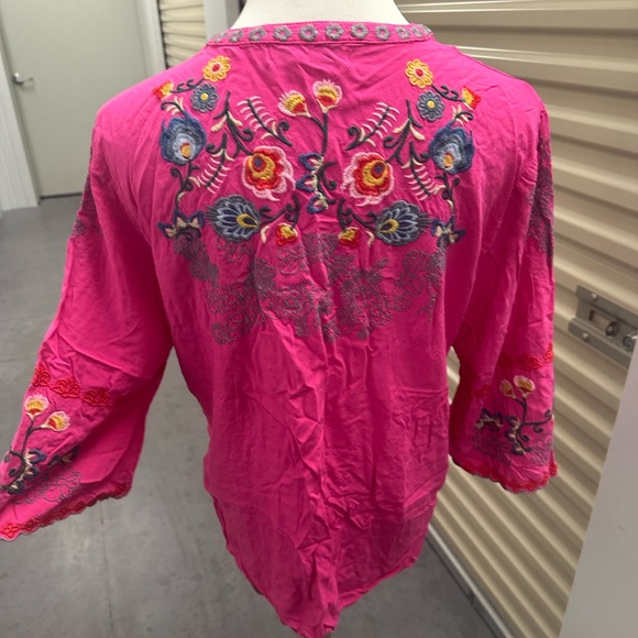 Bright Pink Bohemian Embroidered Tunic Beach Coverup - Picture 3 of 4